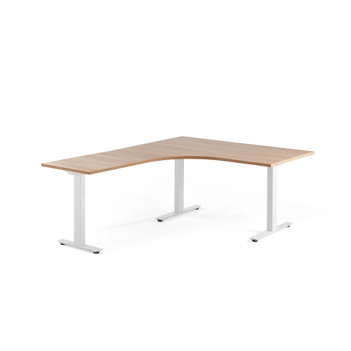 Biurko Ergonomiczne Modulus, Rama T, 1600x2000 Mm, Biała Rama, Dąb