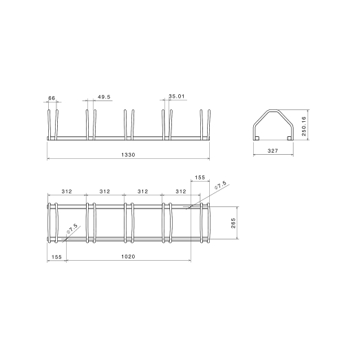 Stojak Na Rowery, 5 Miejsc, 250x1320x330 Mm