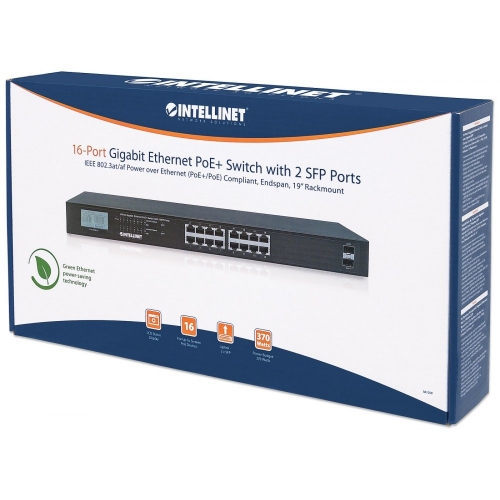 Gigabit Switch 16x 10/100/1000 Rj45 Poe+ 2x Sfp Lcd Rack