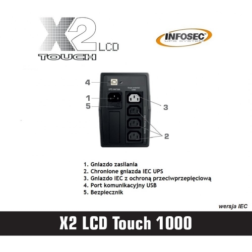 Zasilacz Awaryjny Ups 1000va X2 Lcd Touch Infosec, 4x Iec