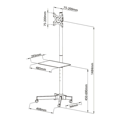 Stojak Mobilny Tv Led/lcd 19-37 Cali 20kg 150cm Półka Av